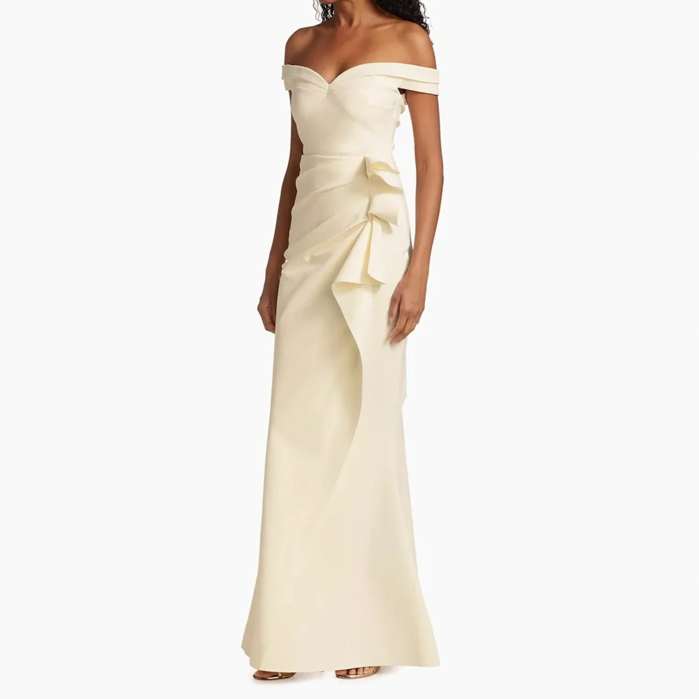 Chiara Boni La Petite Robe Radoslava Off-The-Shoulder Wrap Cream Gown Size 4 - Picture 7 of 12